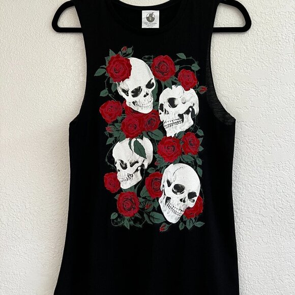 Skulls & Roses Tank Top Women Sleeveless Goth Grunge Size Small - Picture 1 of 6